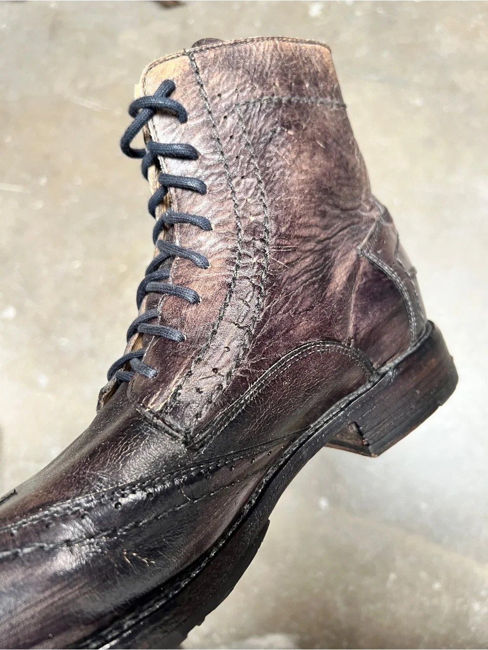 Bed Stu Bench Made Men’s 10.5 Black Rustic Leather Brogue Wingtip Combat Boots